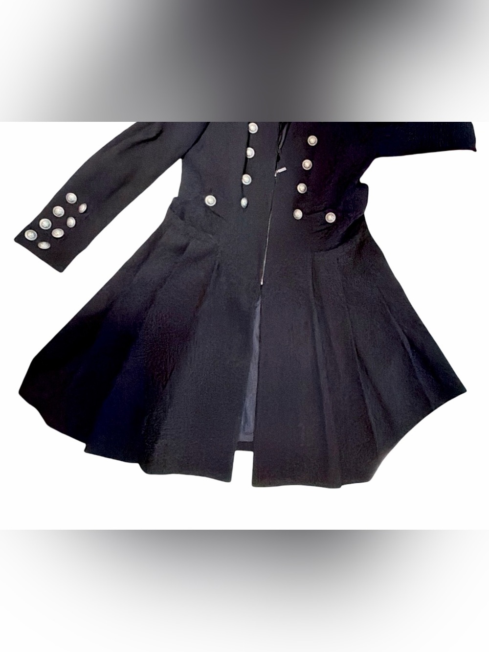 Zelda Women’s Military-Chic Long Coat | Black w/ Silver-Tone Buttons | Size 6 - Picture 10 of 12